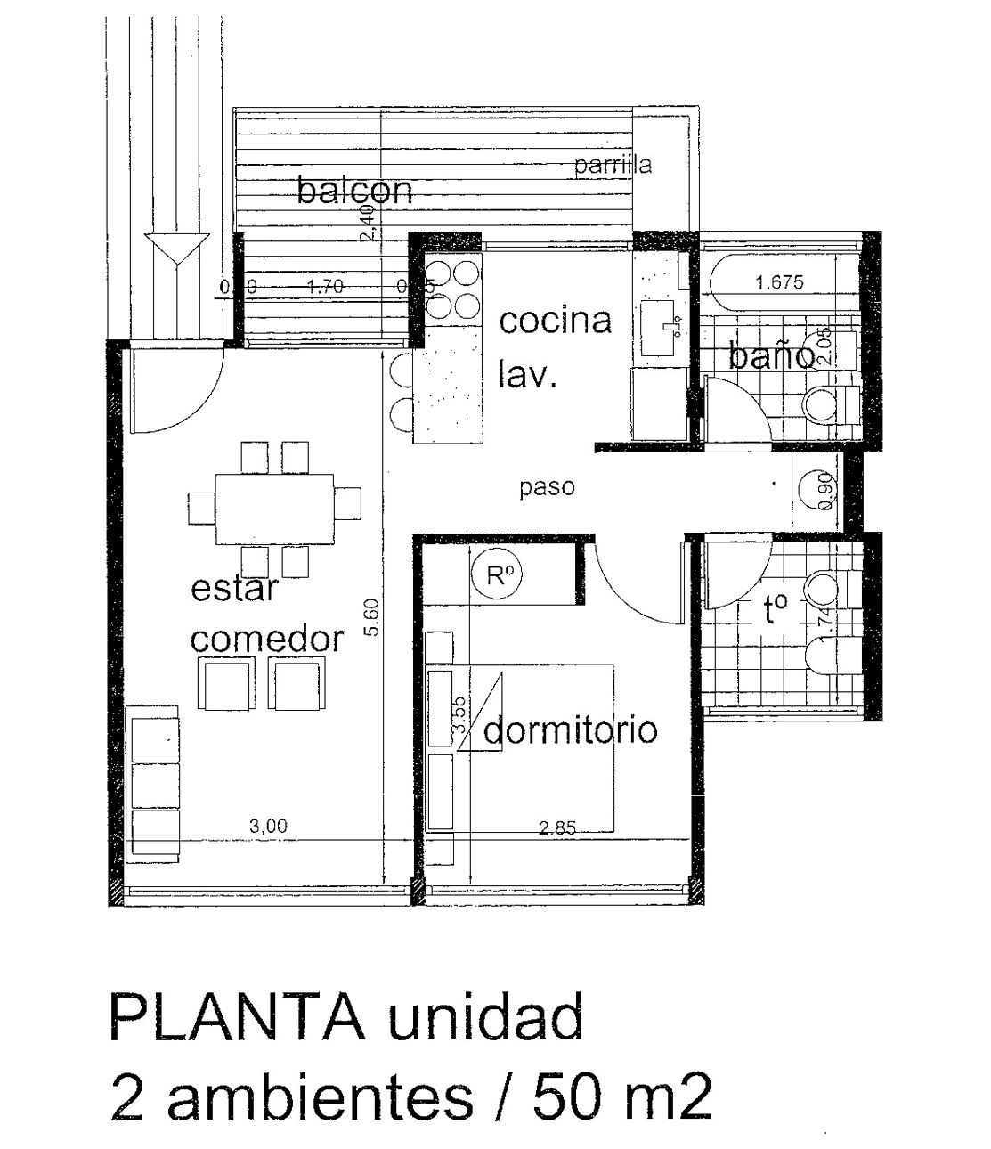 2 Ambientes 50m2